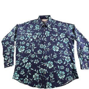 Cowboy Gang Shirt Men's 2XL Blue Pearl Snap Hawaii Floral Paniolo Western Boho